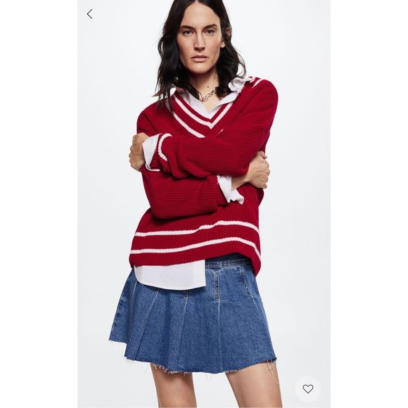 Mango V-Neckline Oversize Sweater Red Size M - Picture 3 of 7
